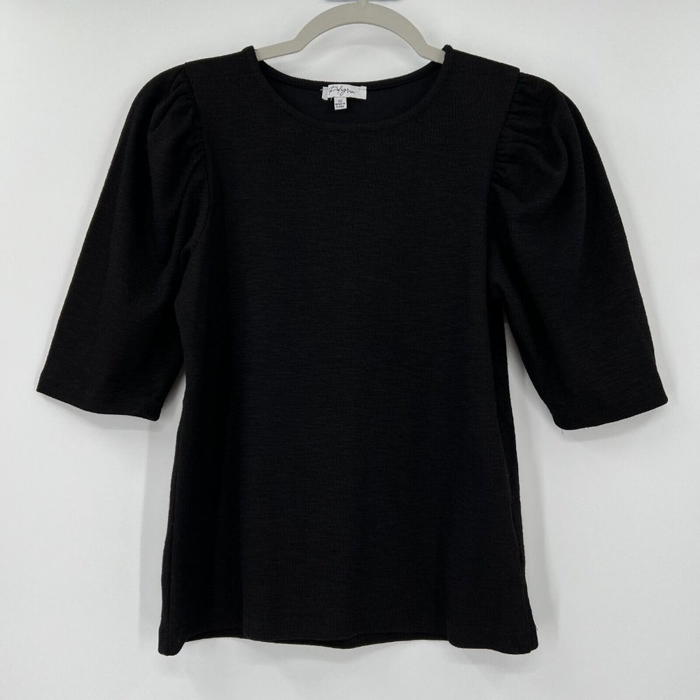 Polagram Women's Black Puff Sleeve Simms Shirt Crew Neck T-Shirt Top sz XS NWOT